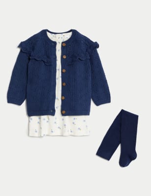 

Girls M&S Collection 3pc Cotton Rich Outfit (0-3 Yrs) - Blue Mix, Blue Mix