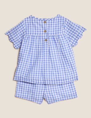 

Girls M&S Collection 2pc Pure Cotton Gingham Outfit (0-3 Yrs) - Blue Mix, Blue Mix