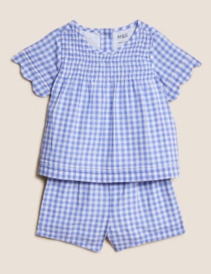 

M&S Collection Conjunto de 2 piezas 100% algodón de vichy (0-3 años) - Blue Mix, Blue Mix