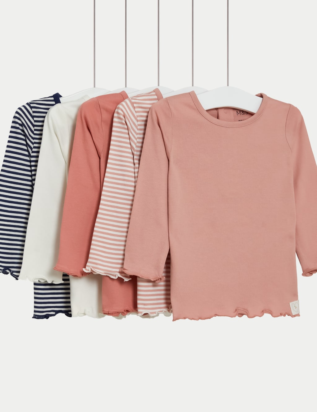 5pk Pure Cotton Striped & Plain Tops (0-3 Yrs) image 1