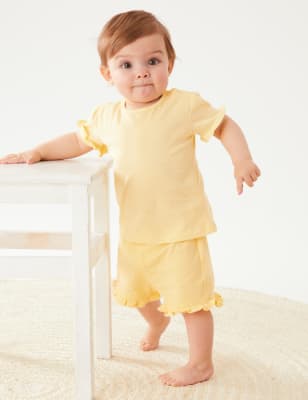 

M&S Collection Pantalón corto con volantes 100% algodón (0-3 años) - Yellow, Yellow