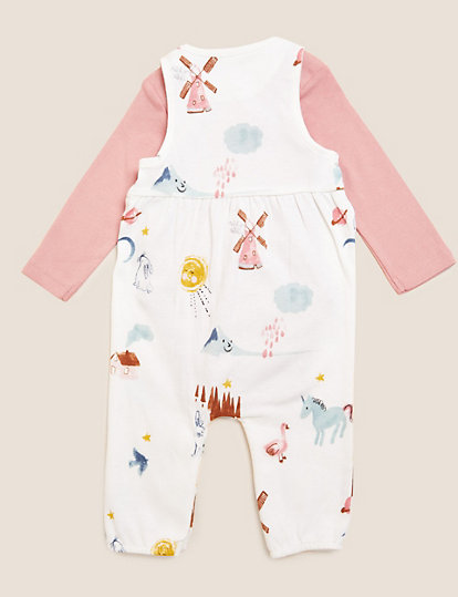 2pc Pure Cotton Printed Dungaree Outfit (0-3 Yrs)