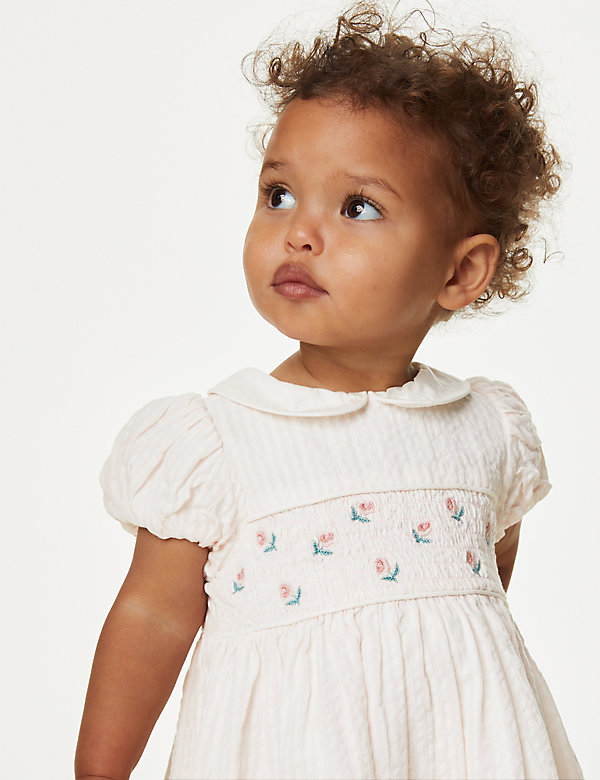 Pure Cotton Striped Floral Dress (0-3 Yrs) - BE