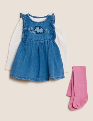 

Girls M&S Collection 3pc Denim Elephant Dress Outfit (0-3 Yrs) - Med Blue Denim, Med Blue Denim