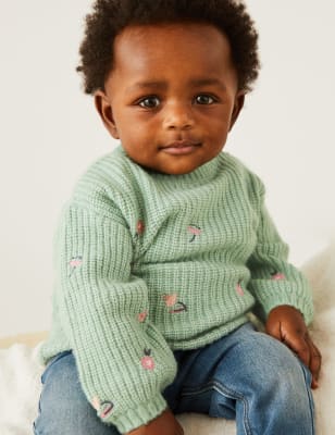 

Girls M&S Collection Knitted Floral Jumper (0-3 Yrs) - Green, Green