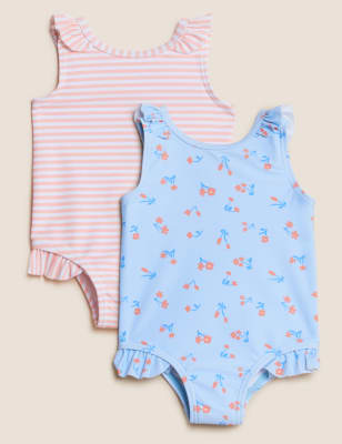 

M&S Collection Pack de 2 bañadores florales y de rayas (0-3 años) - Multi, Multi