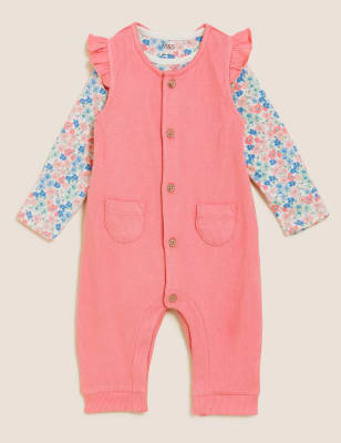 

Girls M&S Collection 2pc Cotton Rich Floral Dungaree Set (0-3 Yrs) - Medium Pink, Medium Pink
