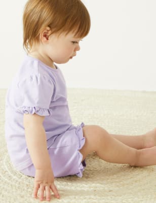 

M&S Collection Pantalón corto con volantes 100% algodón (0-3 años) - Lilac, Lilac