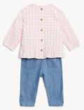 2pk Pure Cotton Checked Outfit (0-3 Yrs)