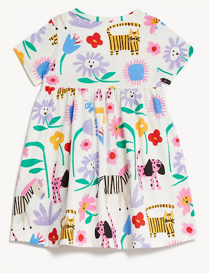 Pure Cotton Animal & Floral Print Dress