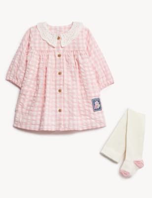 

Girls M&S Collection 2pc Cotton Rich Gingham Dress with Tights (0-3 Yrs) - Light Pink, Light Pink