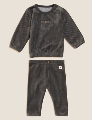 

M&S Collection Outfit aus Velours mit hohem Baumwollanteil (0-3 J.) - Mid Grey, Mid Grey