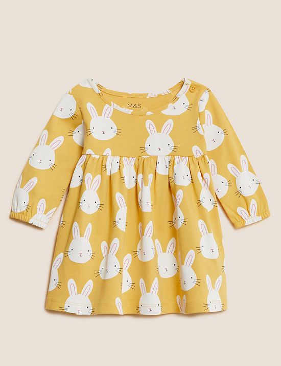 Pure Cotton Bunny Print Dress (0 - 3 Yrs)