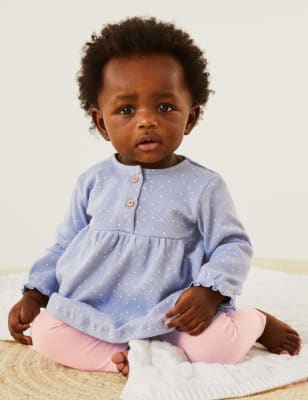 

2-teiliges Outfit mit hohem Baumwollanteil, gepunktetem Oberteil und Leggings (0-3 J.) - Blue, Blue