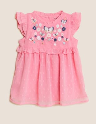 

Girls Floral Embroidered Chiffon Dress (0-3 Yrs) - Pink, Pink