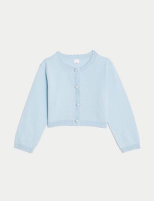 M&S Girls Knitted Cardigan (0-3 Yrs) - 0-3 M - Light Blue, Light Blue,Ivory,Coral,Pink