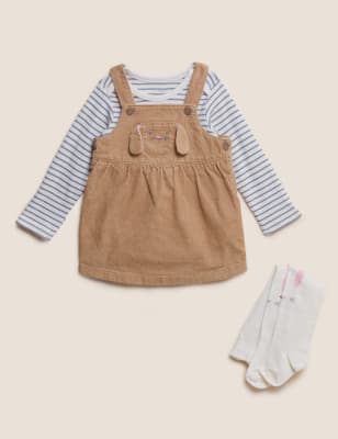 

M&S Collection 3-teiliges Outfit mit hohem Baumwollanteil und Häschenmuster (0-3 Jahre) - Brown Mix, Brown Mix