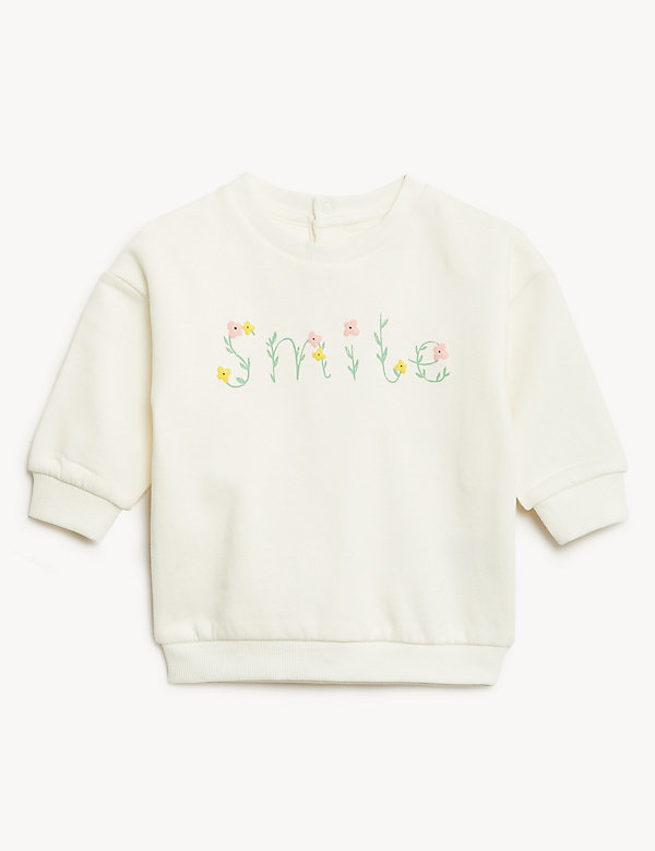 Cotton Rich Smile Slogan Sweater (0-3 Yrs) - FI