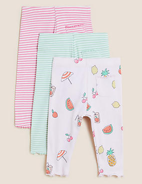 三件裝高棉舒柔條紋及水果圖案緊身褲（0 至 3 歲）