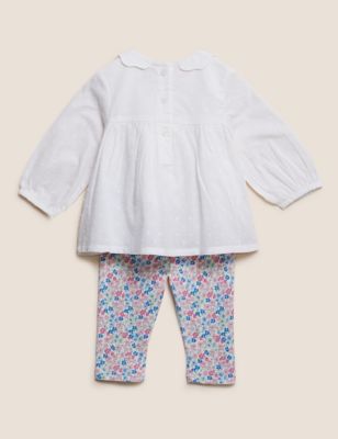 M&S Girls 2pc Cotton Rich Blouse and Leggings Outfit (0-3 Yrs)