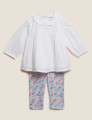 

Girls M&S Collection 2pc Cotton Rich Blouse and Leggings Outfit (0-3 Yrs) - Ivory Mix, Ivory Mix