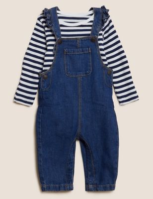 

Girls M&S Collection 2pc Pure Cotton Denim Dungaree Outfit (0-3 Yrs), Denim