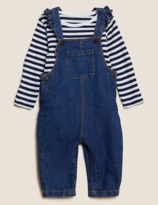 

M&S Collection Conjunto de 2 piezas 100% algodón con peto denim (0-3 años), Denim
