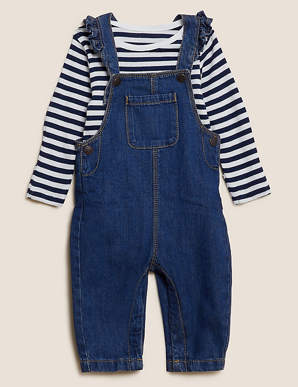 2pc Pure Cotton Denim Dungaree Outfit (0 - 3 Yrs) - MM