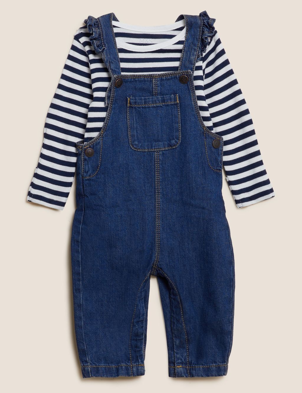 2pc Pure Cotton Denim Dungaree Outfit (0-3 Yrs) image 1