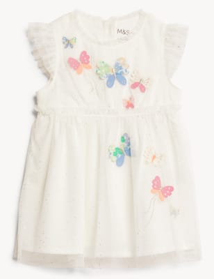 

M&S Collection Vestido de tul con diseño de mariposas y brillos (0-3 años) - Ivory, Ivory