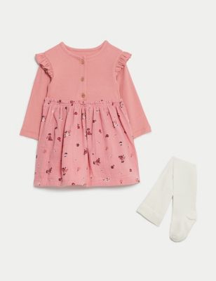 Cotton Rich Floral Dress & Tights Outfit (0-3 Yrs)