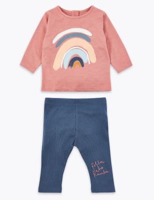 Ensemble 2&nbsp;pi&egrave;ces bas et top en coton &agrave; imprim&eacute; arc-en-ciel