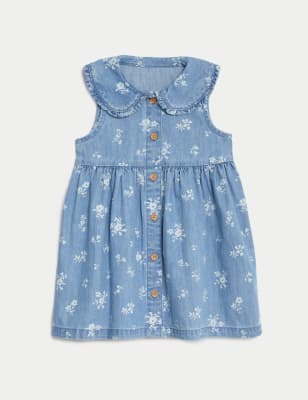 

Girls M&S Collection Pure Cotton Floral Dress (0-3 Yrs) - Light Denim, Light Denim
