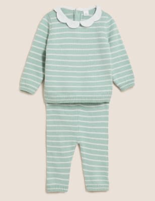 

Girls M&S Collection 2pc Cotton Rich Knitted Striped Outfit (0-3 Yrs) - Green Mix, Green Mix