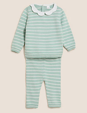 2pc Cotton Rich Knitted Striped Outfit (0-3 Yrs)