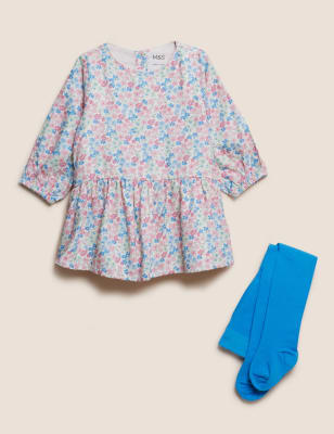 

M&S Collection Conjunto de 2 piezas con vestido floral (0-3 años) - Pink Mix, Pink Mix