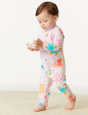 

M&S Collection Langärmeliger Badeanzug und Mütze mit Meerestiermuster (0-3 J.) - Multi, Multi