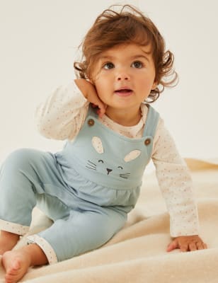 

Girls M&S Collection 2pc Cotton Rich Bunny Dungarees Outfit (0-3 Yrs) - Teal, Teal