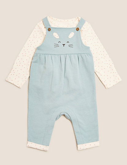 2pc Cotton Rich Bunny Dungarees Outfit (0-3 Yrs)