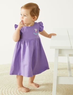 

M&S Collection Vestido 100% algodón con diseño de conejito (0-3 años) - Purple, Purple