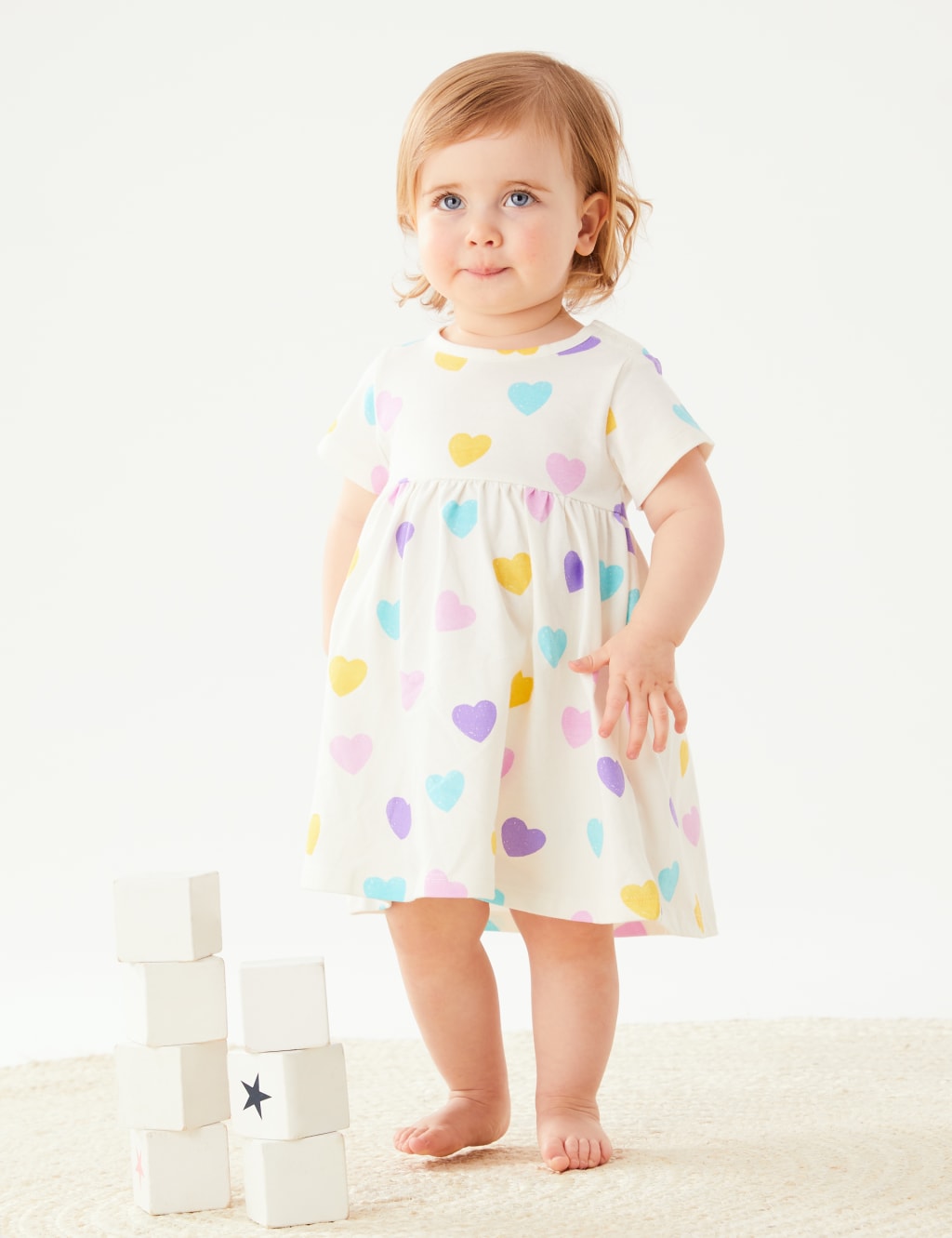 Pure Cotton Heart Print Dress (0-3 Yrs) image 1