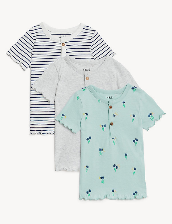 3pk Pure Cotton Patterned Tops (0-3 Yrs) - FI