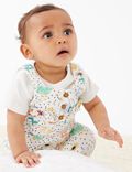 2pc Cotton Rich Bird Print Dungaree Outfit (0-3 Yrs)