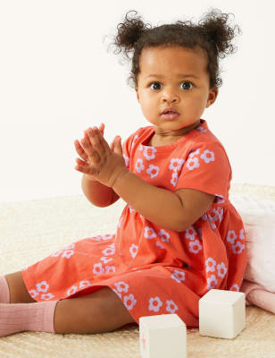 

M&S Collection Geblümtes Kleid aus reiner Baumwolle (0-3 Jahre) - Sun Glow, Sun Glow