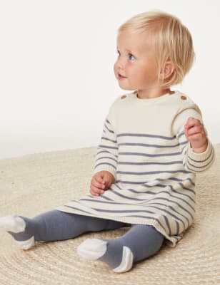 

M&S Collection 2-teiliges Strick-Outfit mit hohem Baumwollanteil und Streifen (0-3 J.) - Cream Mix, Cream Mix