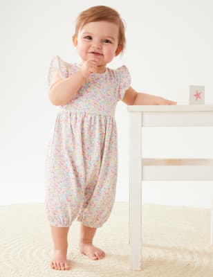 

M&S Collection Geblümter Strampelanzug aus reiner Baumwolle (0-3 Jahre) - Ivory, Ivory