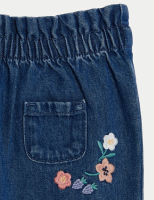 Pure Cotton Floral Jeans (0-3 Yrs)