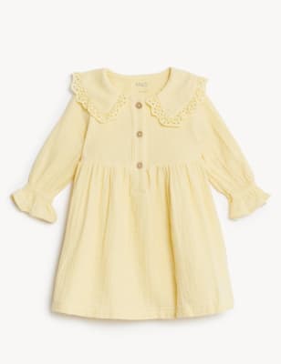 

Girls Pure Cotton Dress (0-3 Yrs) - Yellow, Yellow