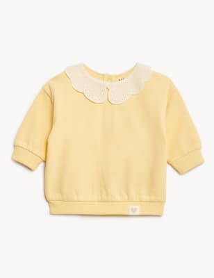 

M&S Collection Sudadera de algodón con volante con cuello (0-3 años) - Yellow, Yellow