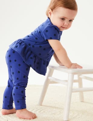 

Girls M&S Collection Cotton Rich Spot Leggings (0-3 Yrs) - Blue, Blue